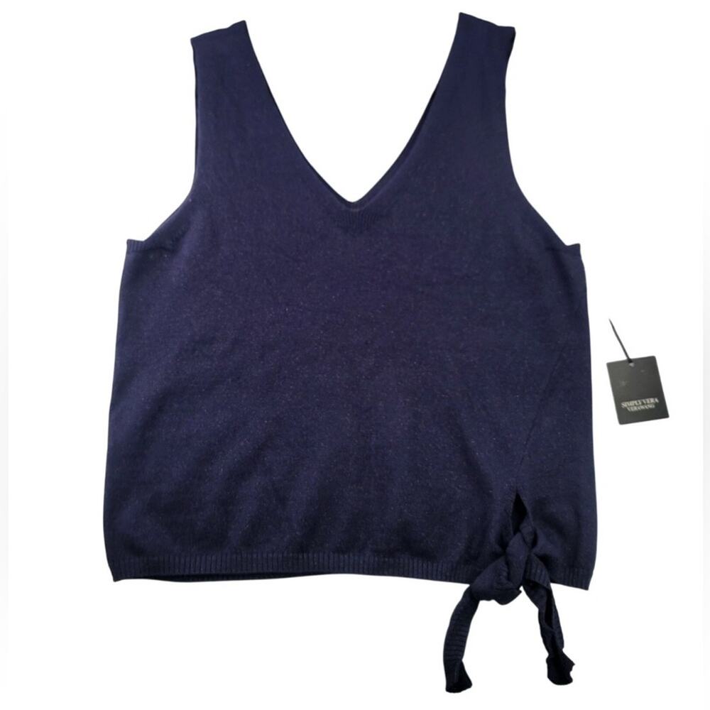 NEW Simply Vera - Vera Wang Maritime Blue Side Tie Sweater Tank L Cotton Knit